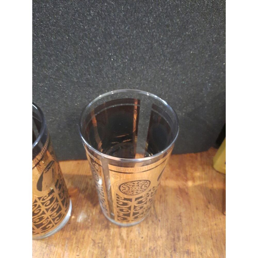 Libbey MCM Black/Gold Highbal Glasses Rock of Gibraltar Prudential 16oz Set Of 2 - Picture 7 of 9